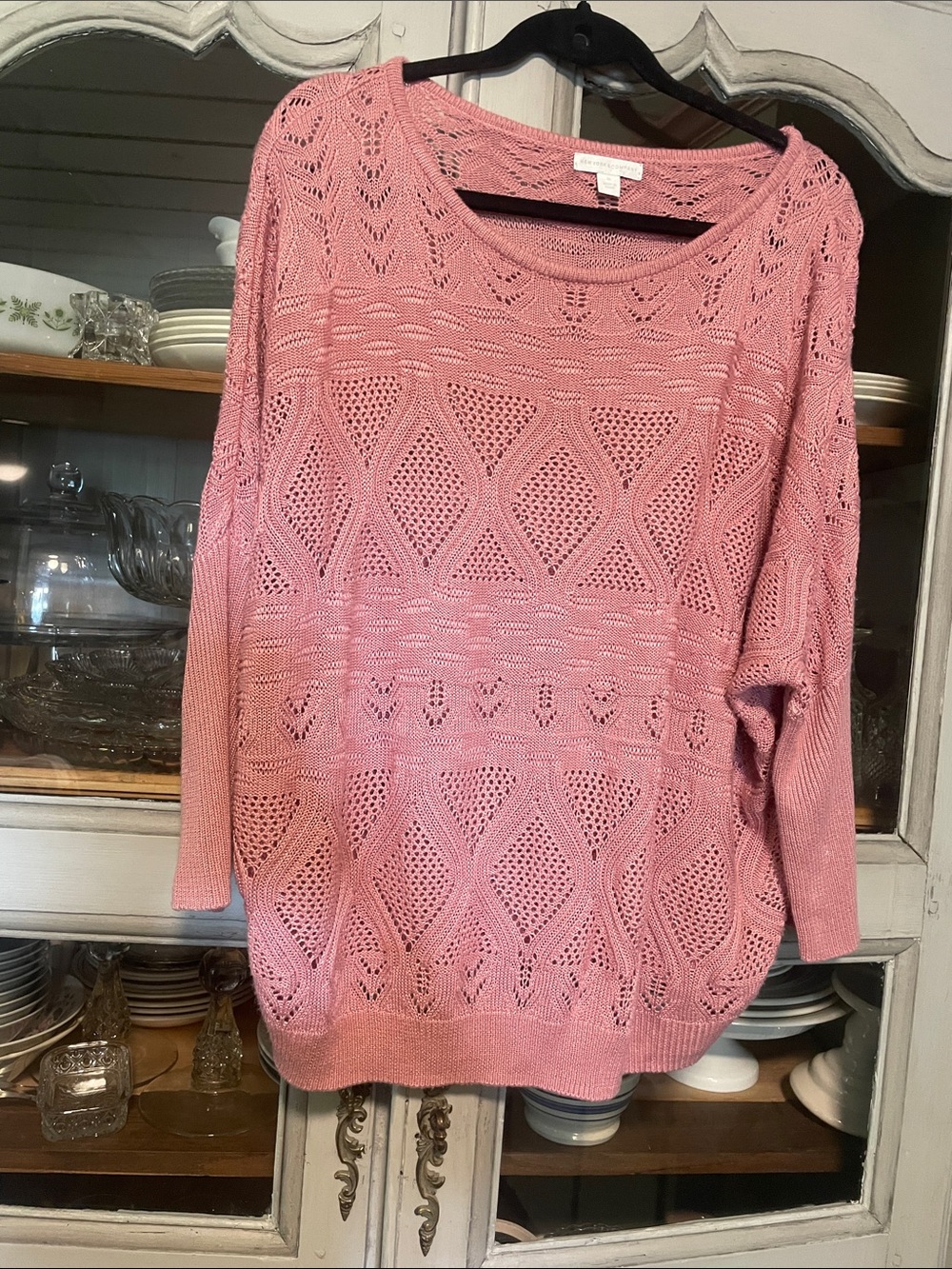 New York & Company Dusty Rose Open-Knit Scoop Neck Sweater